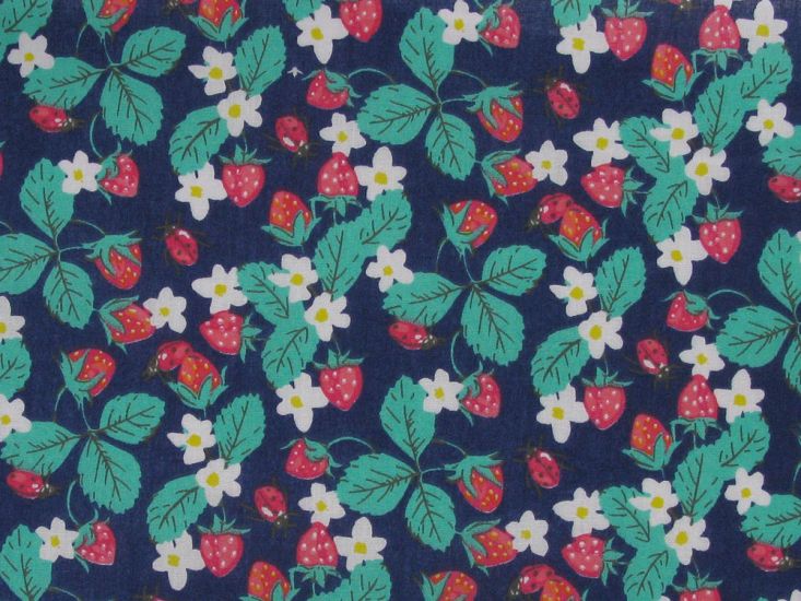 Strawberry Ladybird Polycotton Print, Navy