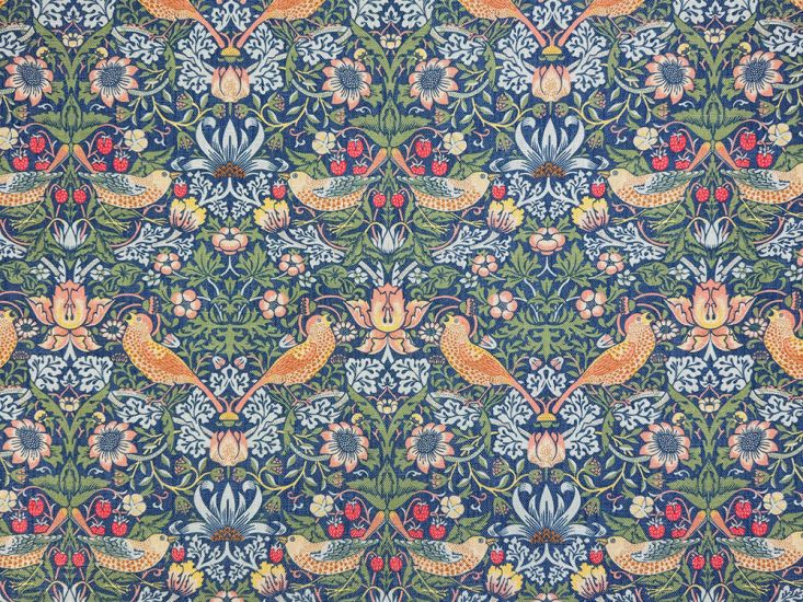 Strawberry Thief Linen Feel Print, Blue