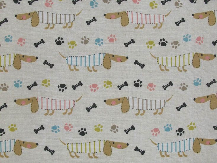 Striped Sausage Dogs Cotton Rich Panama Canvas