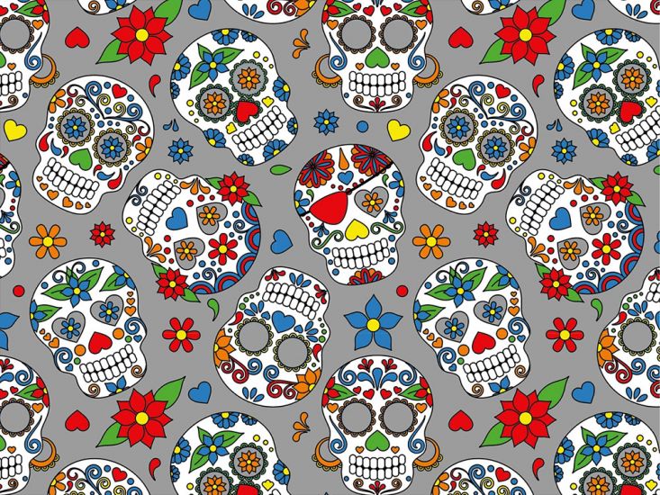 Sugar Skull Cotton Jersey, Silver