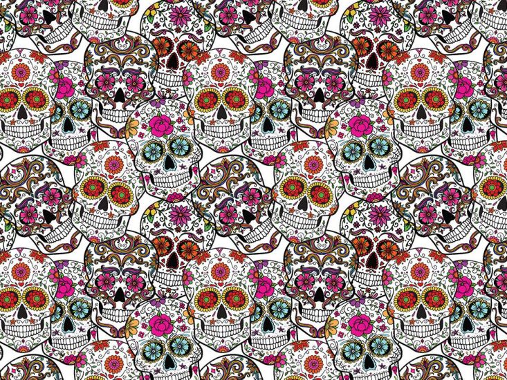 Sugar Skull Mosaic Cotton Print, White