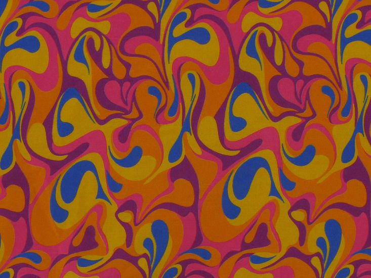 Summer Paint Swirls Viscose Challis Print, Orange