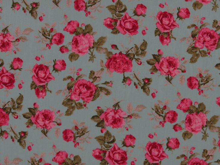 Summer Roses Cotton Poplin Print, Mint