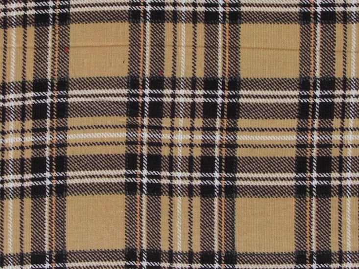 Tartan Printed Cotton Corduroy, Beige