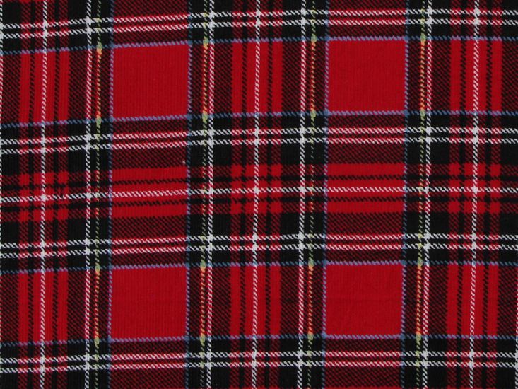 Tartan Printed Cotton Corduroy, Red