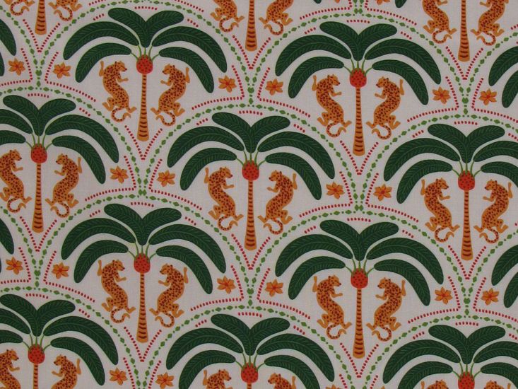 Tiger Palm Trees Viscose Challis Print, Cream