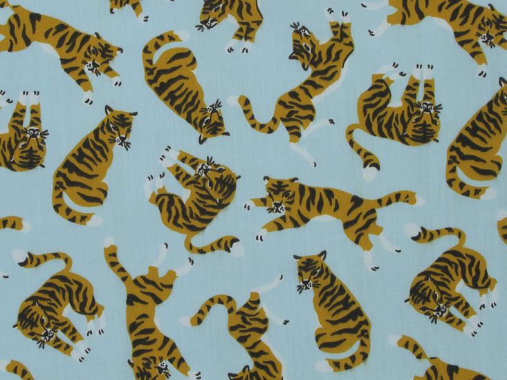 Tigers Prowl Polycotton Print, Sky