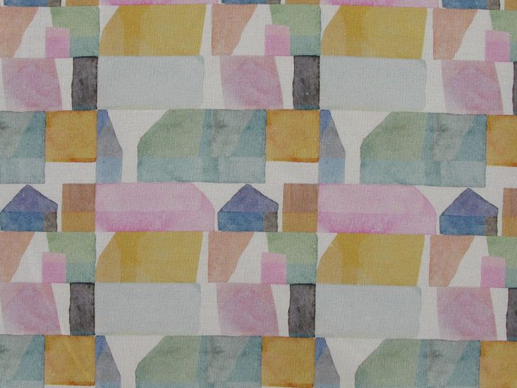 Abstract Tile Glass Printed Linen Blend