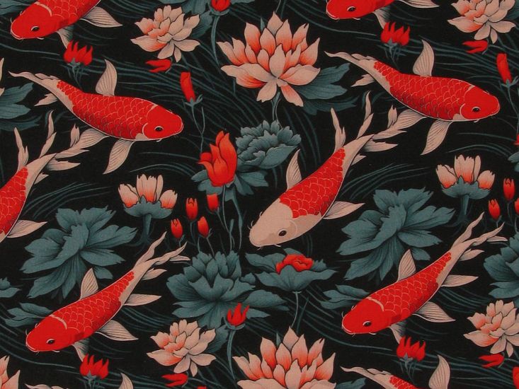 Tokaido Cotton Poplin Print, Koi Garden