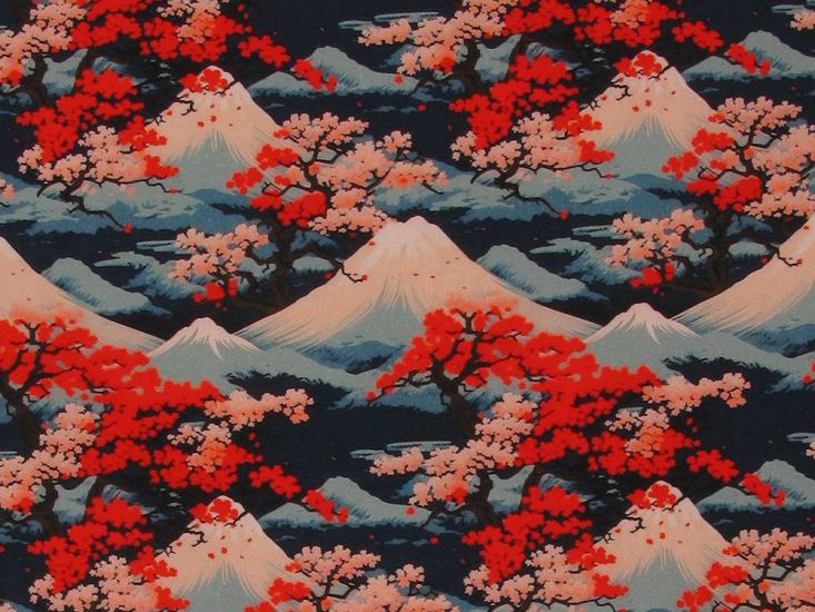 Tokaido Cotton Poplin Print, Mount Fuji