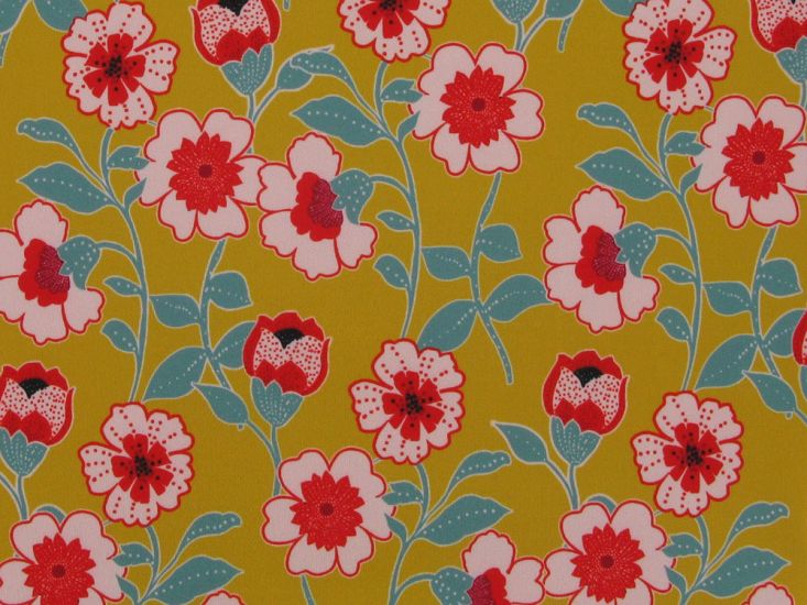 Trailing Poppy Stretch Scuba, Print Mustard