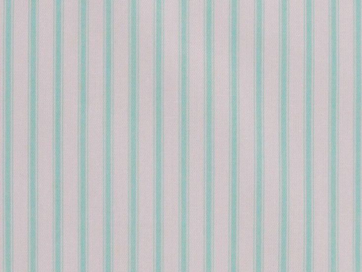 Triple Stripe Polycotton Drill, Mint and White