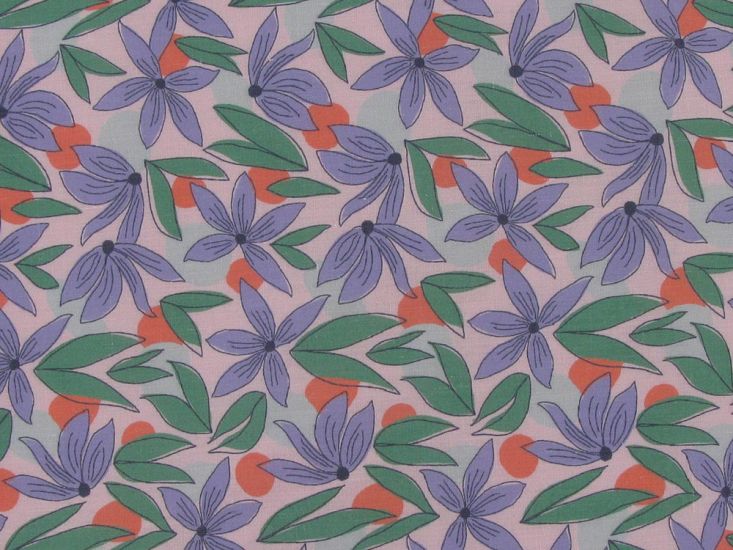 Tropical Flora Polycotton Print, Lilac