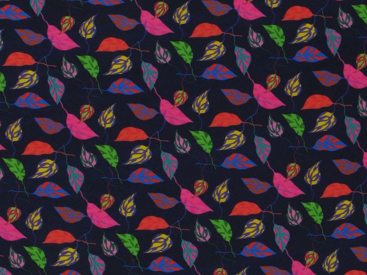 Tropical Nightfall Printed Crystal Crepe, Navy