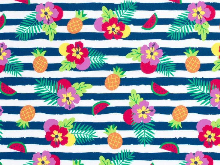 Tropical Stripes UPF50 Swimwear Jersey, Cobalt