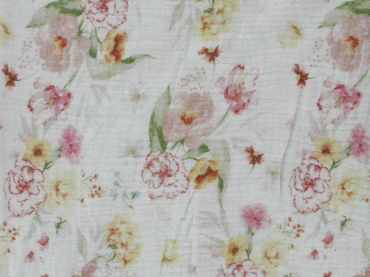Tulip Bouquets Cotton Double Gauze, White