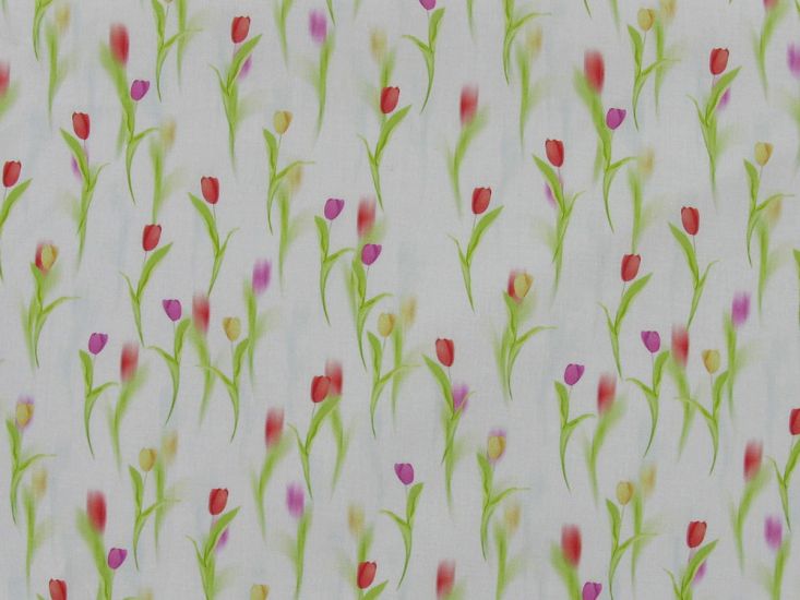 Tulip Garden Cotton Lawn, White