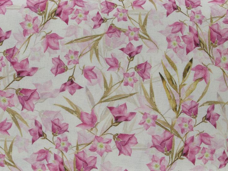Tulip Vines Linen Blend Print, Pink
