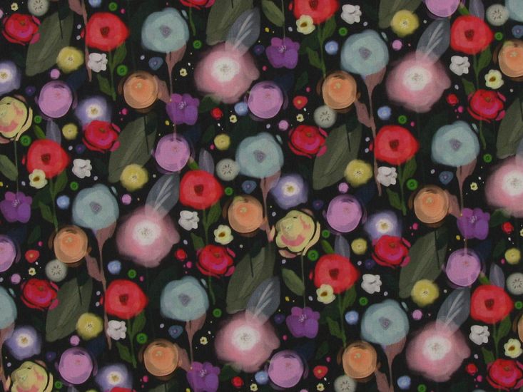 Twilight Blossom Cotton Poplin, Black
