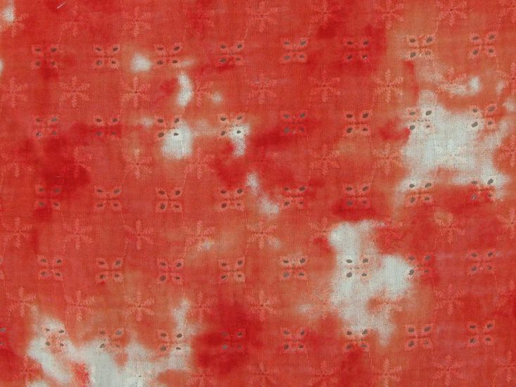 Twilight Daisies Tie Dye Embroidered Anglaise Double Gauze, Coral