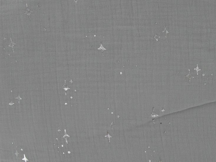 Twinkle Star Foil Print Double Gauze, Grey
