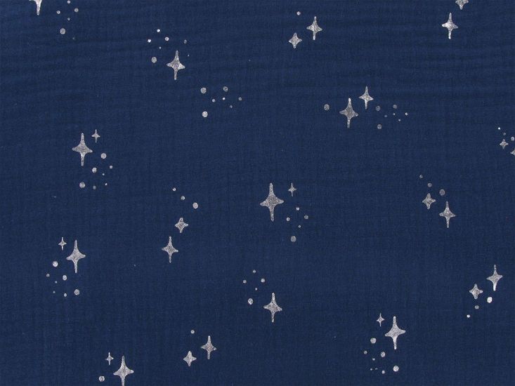 Twinkle Star Foil Print Double Gauze, Navy