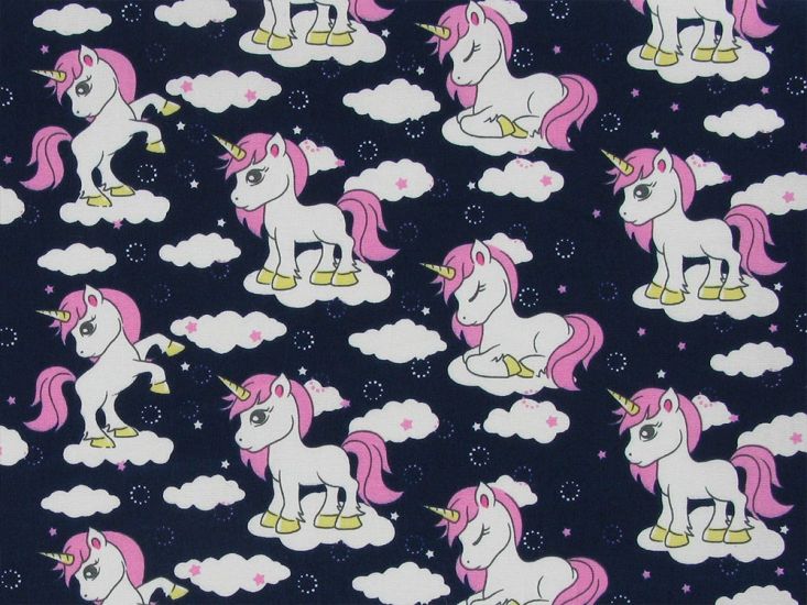Unicorn Dreams Cotton Poplin  Print, Navy