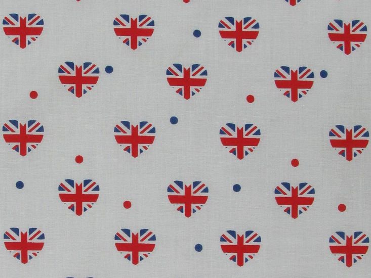 Union Jack Hearts Polycotton Print, White