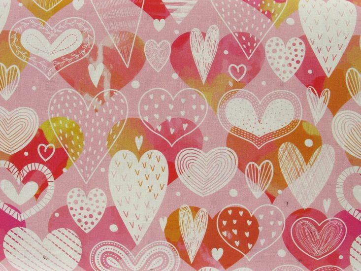 Valentines Collection Digital Cotton Print, Doodle Heart