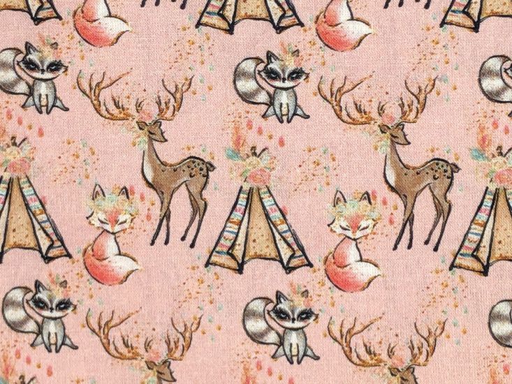 Animal Chic Cotton Print, Campout, Pink