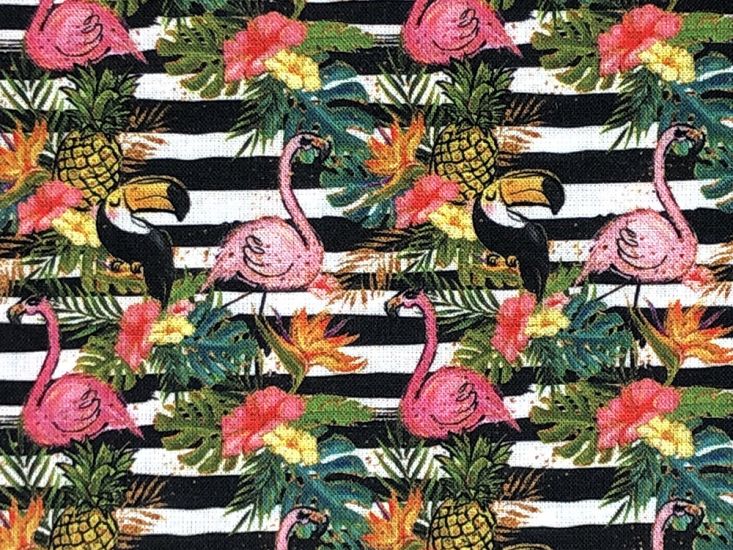 Tropical Troupe Cotton Print, Flamingo Stripe