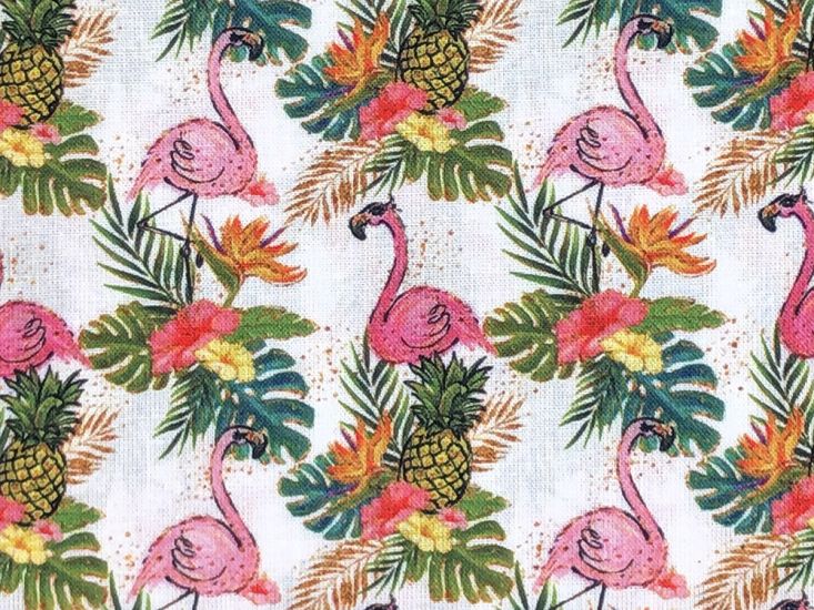 Tropical Troupe Cotton Print, Flamingos