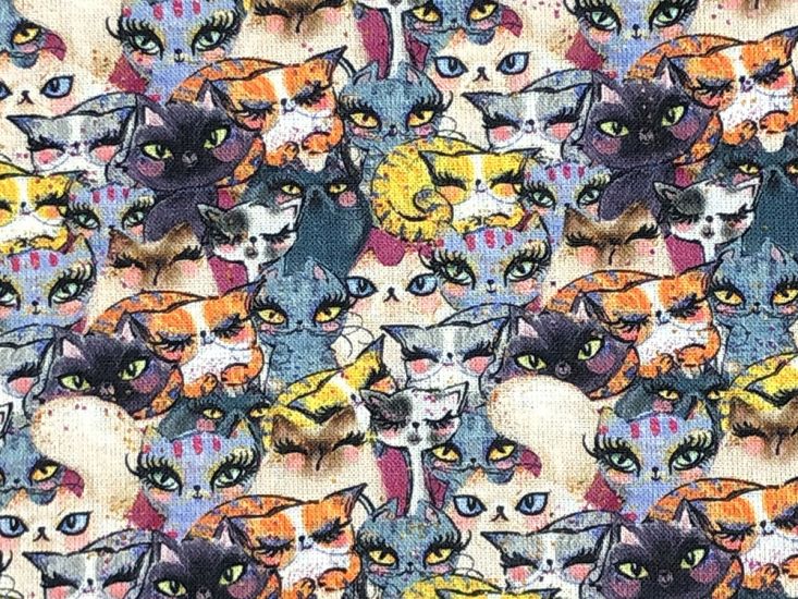 Cats in a Crowd Cotton Print