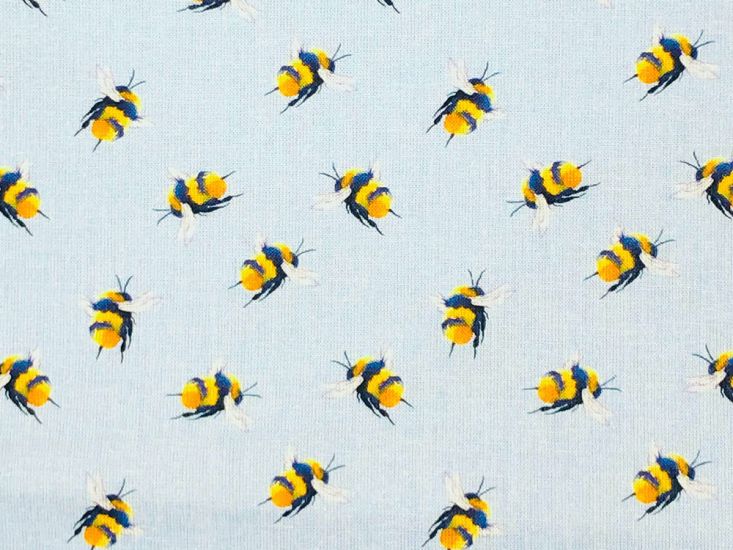 Craft Collection Cotton Print, Bumble Bee, Light Blue