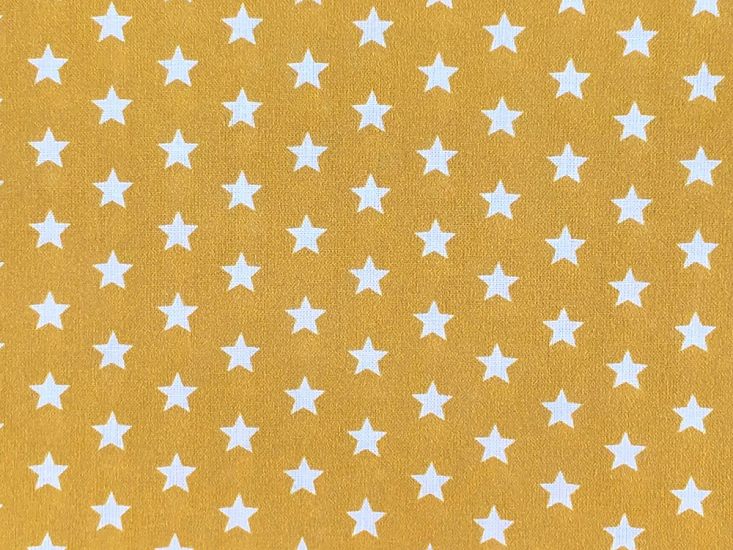 Craft Collection Cotton Print, Small White Star, Mustard