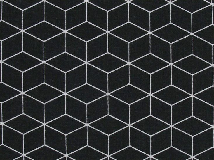 Geometric Cube Cotton Print, Black