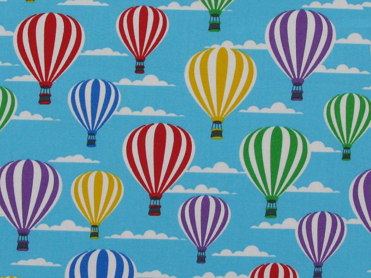 Hot Air Balloon Cotton Poplin Print, Turquoise