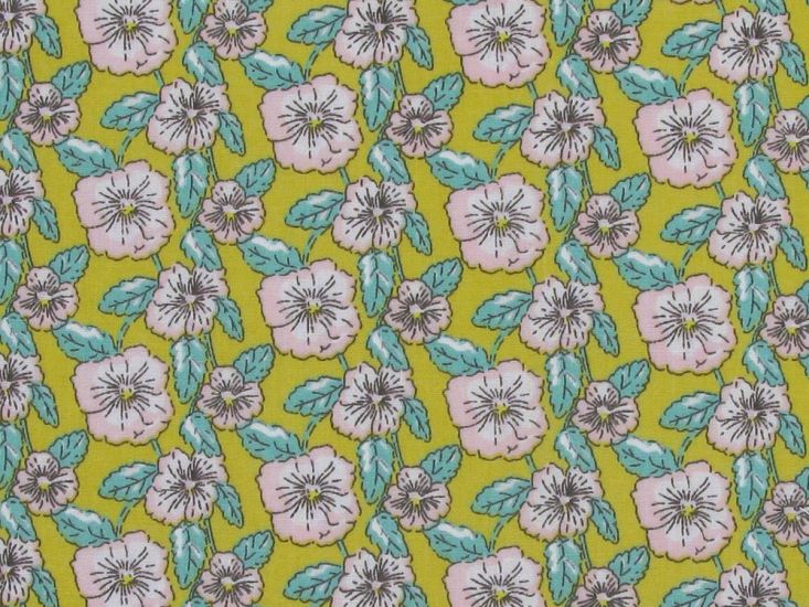 Vintage Floral Polycotton, Mustard