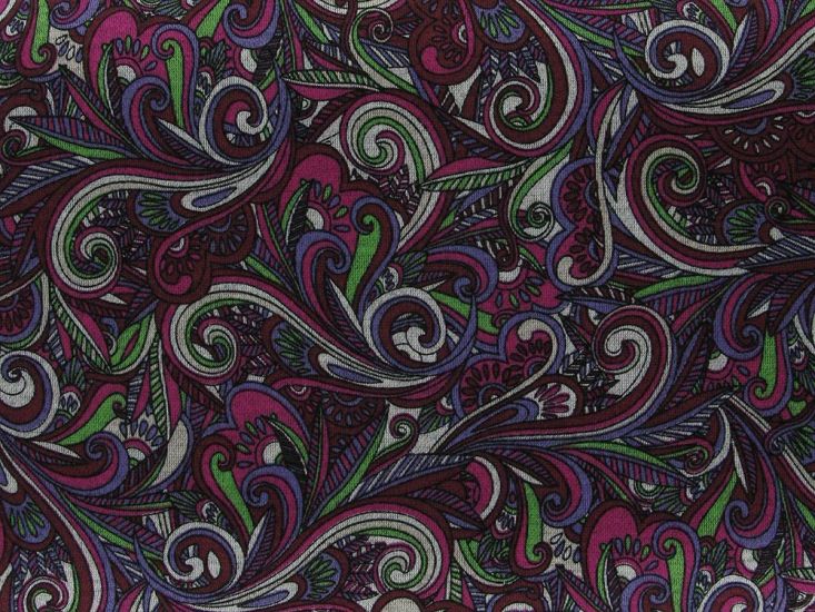 Vintage Paisley Printed Ponte Roma, Purple