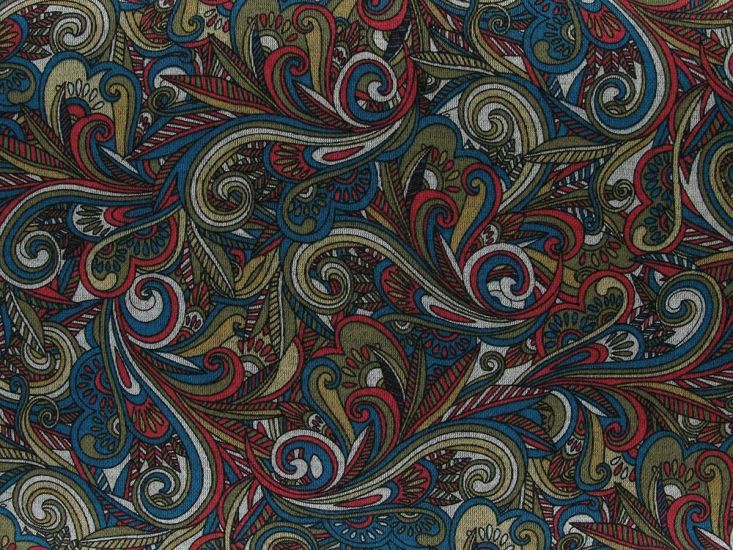 Vintage Paisley Printed Ponte Roma, Teal