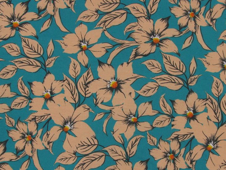 Vintage Sky Bloom Polycotton Print, Blue