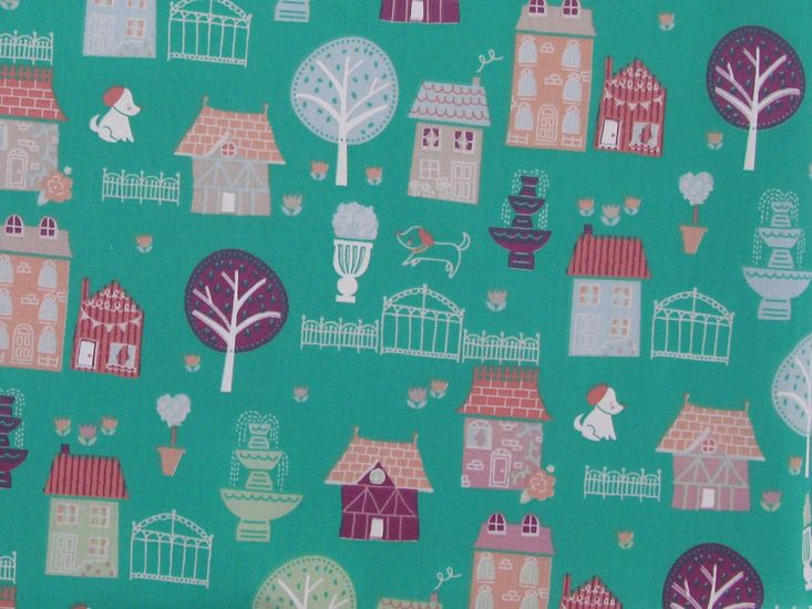 Walk About Town Polycotton  Print, Jade