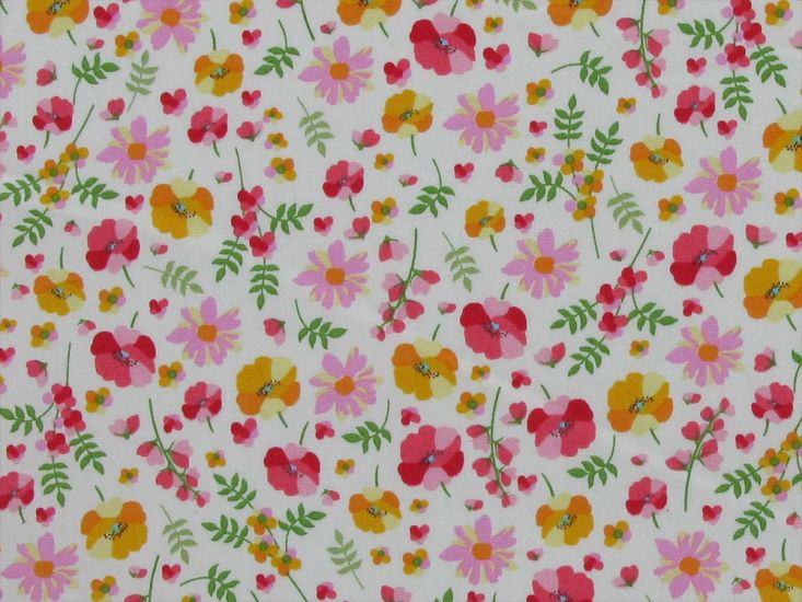 Watercolour Poppy Garden Cotton Poplin Print, Ivory