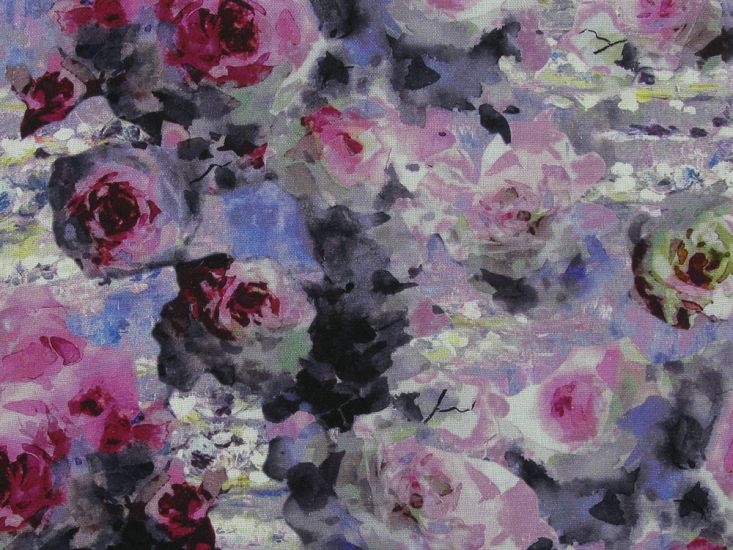 Watercolour Roses Linen Blend Print, Lilac