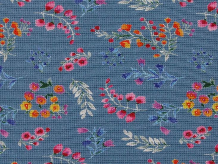 Watercolour Tulip Meadow Mini Waffle Cotton Jersey, Blue