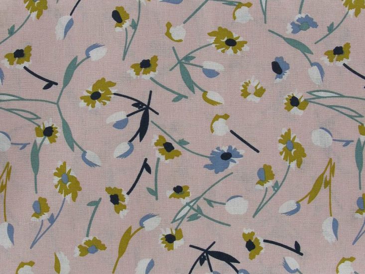 Wildflower Poppy Printed Cotton Linen Blend, Pink