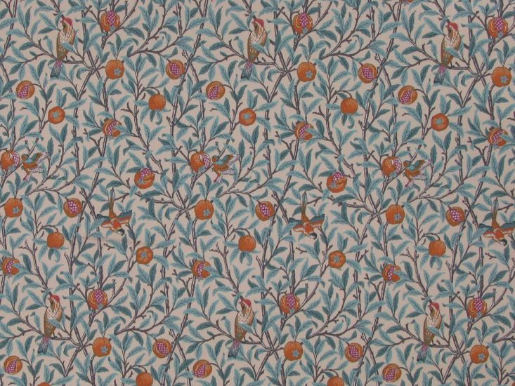 William Morris Birds Water Repellent Outdoors Fabric, Tourmaline