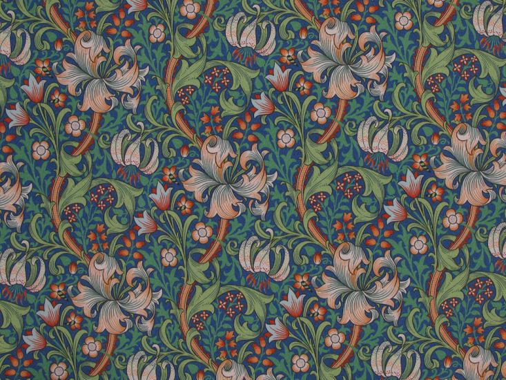 William Morris Golden Lily Water Repellent Outdoors Fabric, French Blue