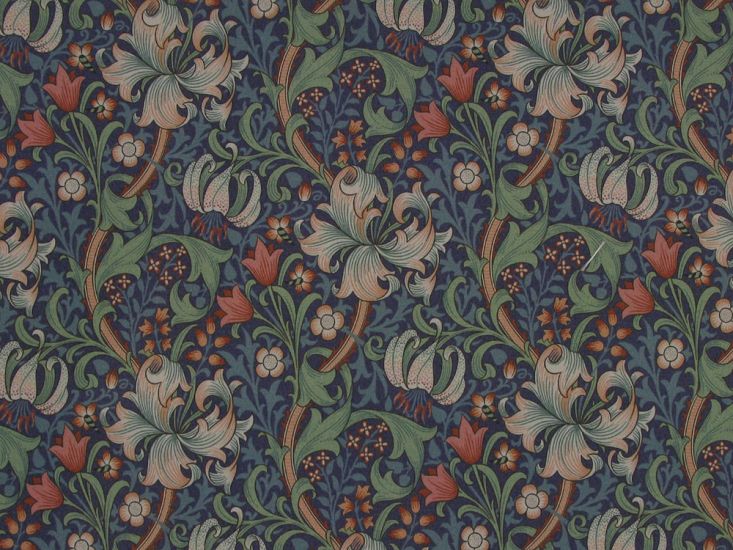William Morris Golden Lily Water Repellent Outdoors Fabric, Midnight