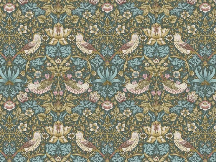 William Morris Strawberry Thief Cotton Panama, Teal